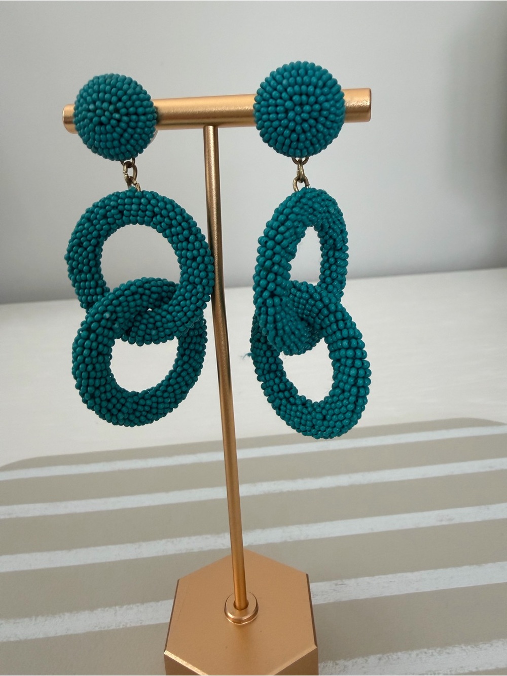 Source Unknown Teal Beaded Double Hoop Drop Earrings - Women Jewelry